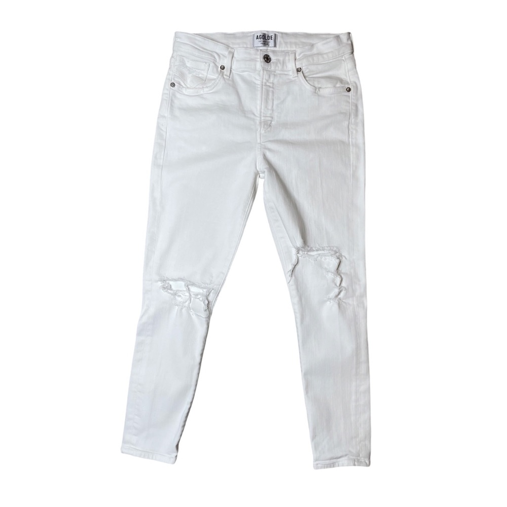 AGOLDE JEANS Women's White Skinny Ripped Mid Rise Stretch Jeans 27 $218